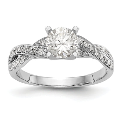 14k White Gold Peg Set Simulated Diamond Criss Cross Engagement Ring