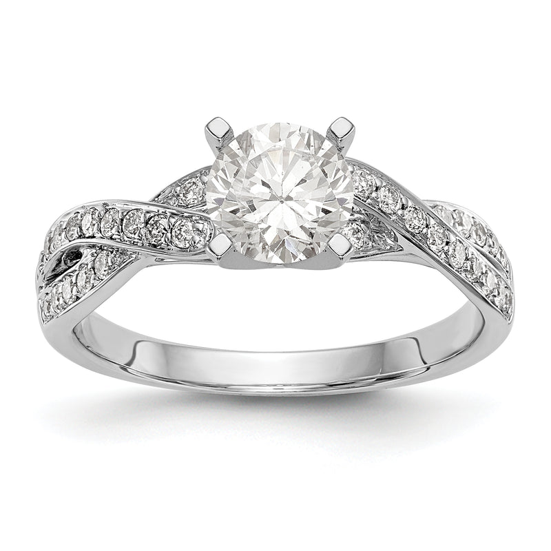 14k White Gold Peg Set Simulated Diamond Criss Cross Engagement Ring