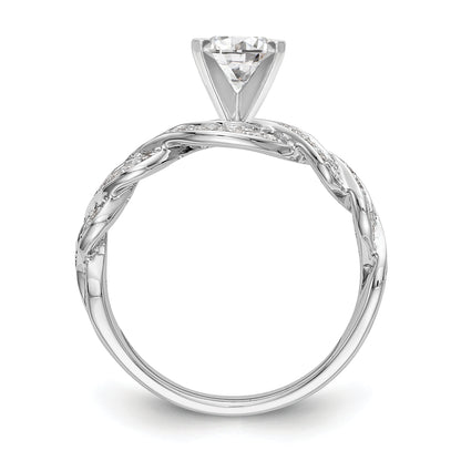 14k White Gold Peg Set Simulated Diamond Criss Cross Engagement Ring