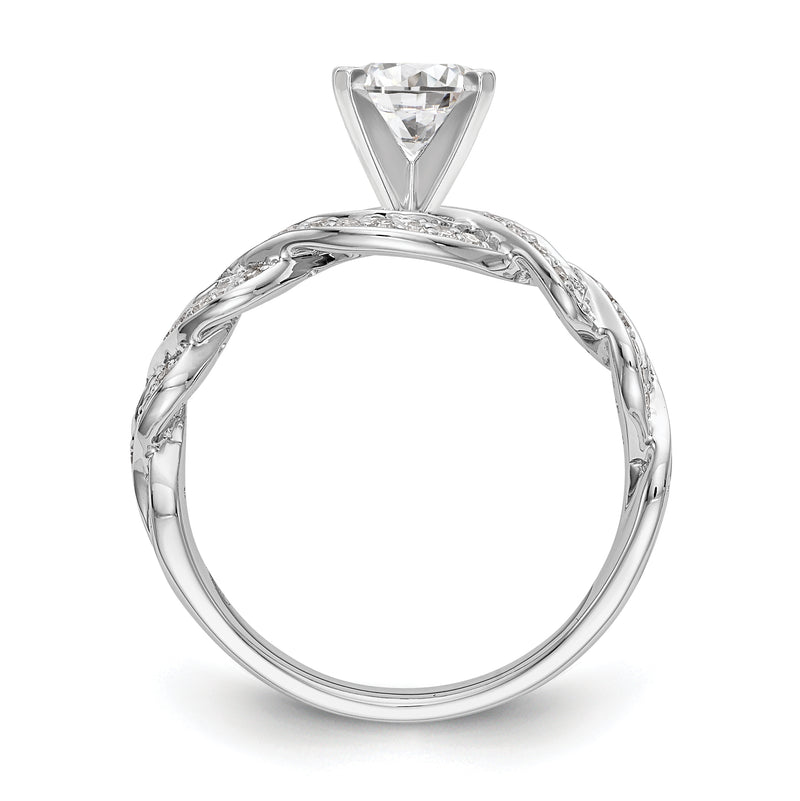 14k White Gold Peg Set Simulated Diamond Criss Cross Engagement Ring