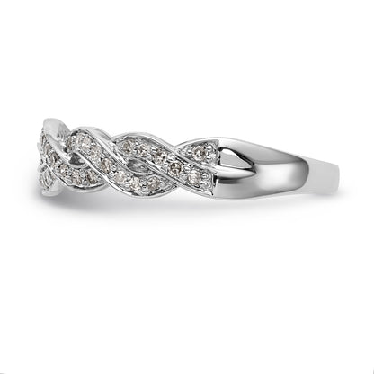 14k White Gold Peg Set Simulated Diamond Criss Cross Engagement Ring