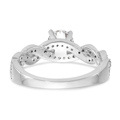 14k White Gold Peg Set Simulated Diamond Criss Cross Engagement Ring