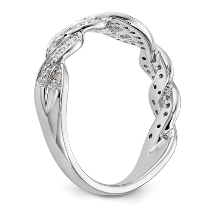 14k White Gold Peg Set Simulated Diamond Criss Cross Engagement Ring