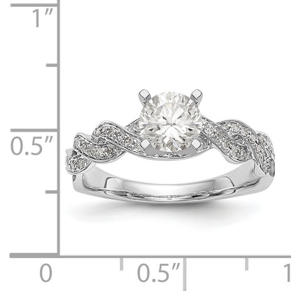 14k White Gold Peg Set Simulated Diamond Criss Cross Engagement Ring