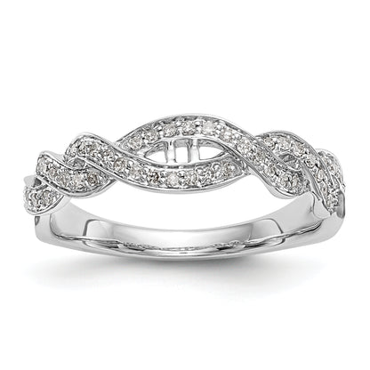 14k White Gold Peg Set Simulated Diamond Criss Cross Engagement Ring