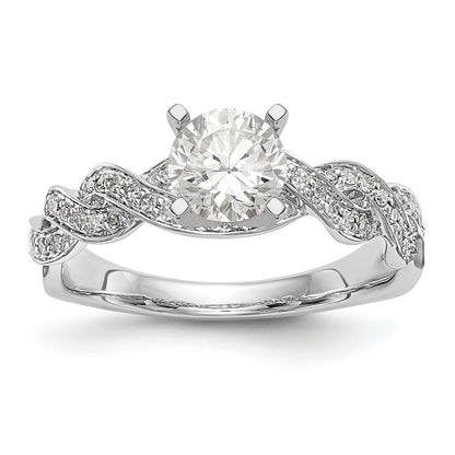 14k White Gold Peg Set Simulated Diamond Criss Cross Engagement Ring