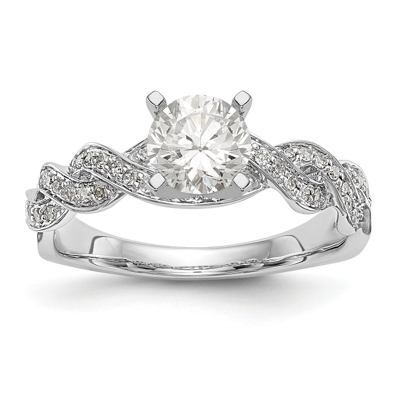 14k White Gold Peg Set Simulated Diamond Criss Cross Engagement Ring