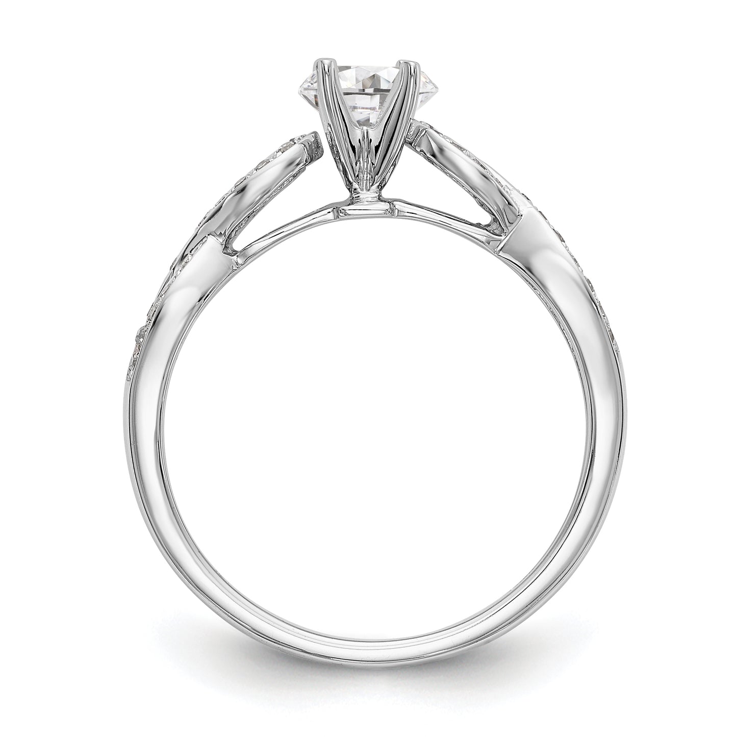 14k White Gold Peg Set Simulated Diamond Criss Cross Engagement Ring