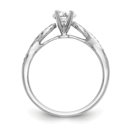 14k White Gold Peg Set Simulated Diamond Criss Cross Engagement Ring