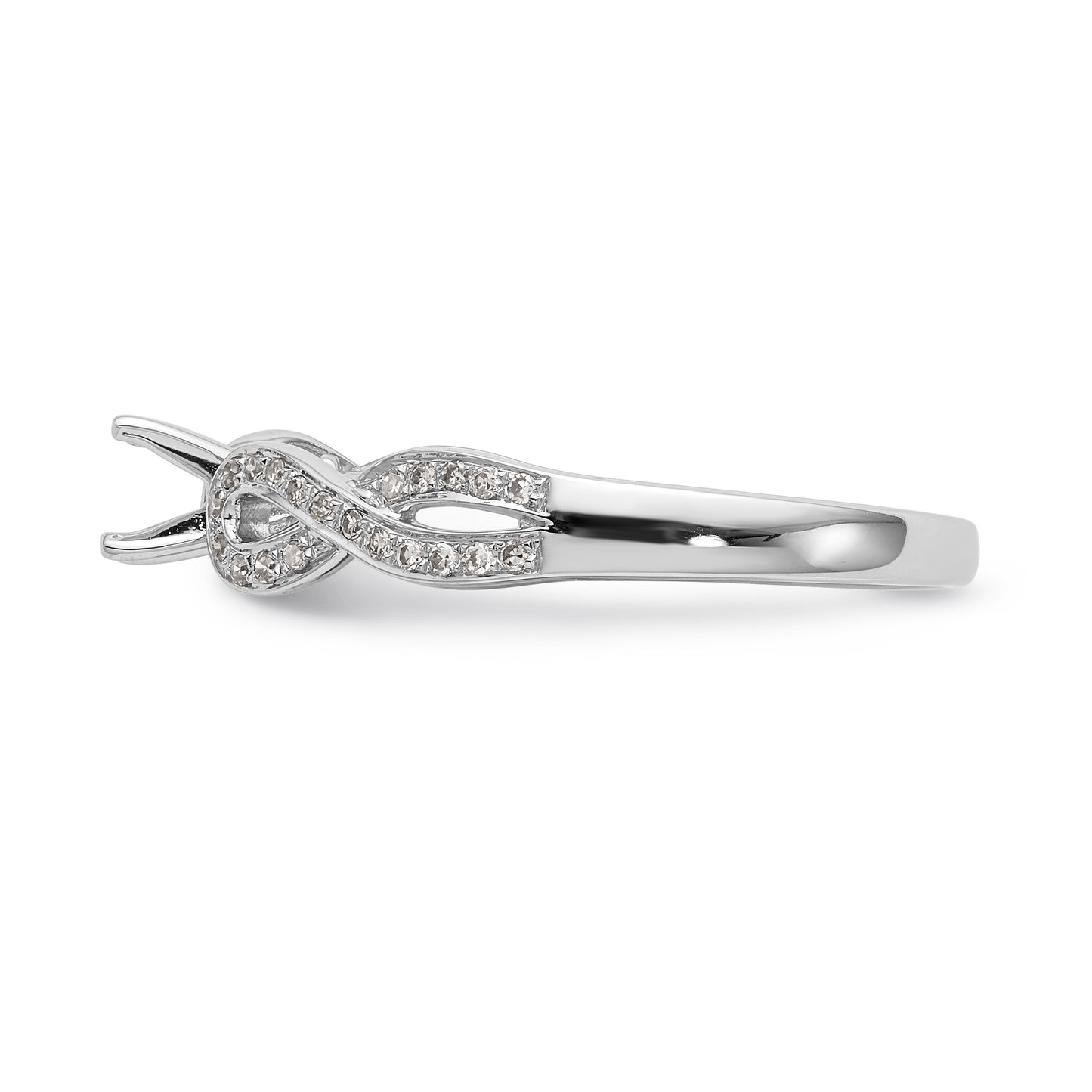 14k White Gold Peg Set Simulated Diamond Criss Cross Engagement Ring