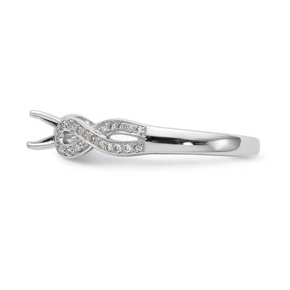 14k White Gold Peg Set Simulated Diamond Criss Cross Engagement Ring