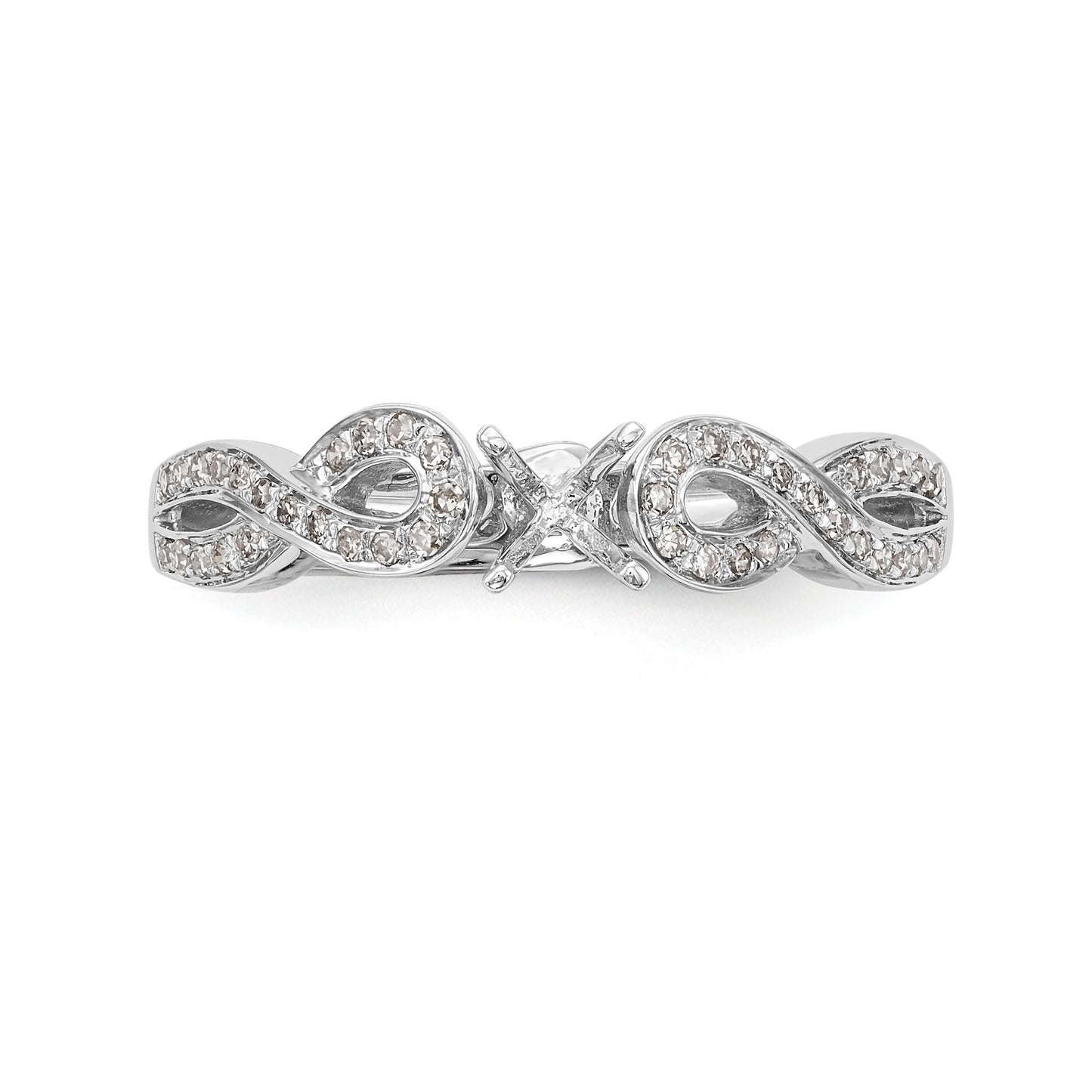 14k White Gold Peg Set Simulated Diamond Criss Cross Engagement Ring