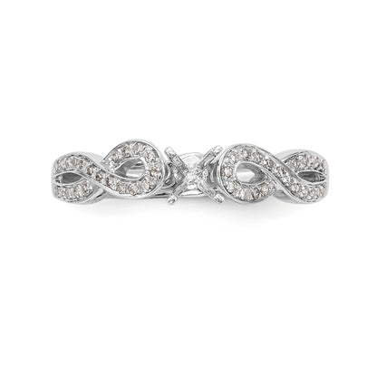 14k White Gold Peg Set Simulated Diamond Criss Cross Engagement Ring
