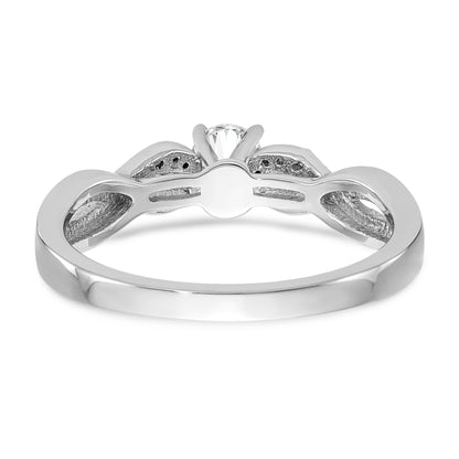 14k White Gold Peg Set Simulated Diamond Criss Cross Engagement Ring