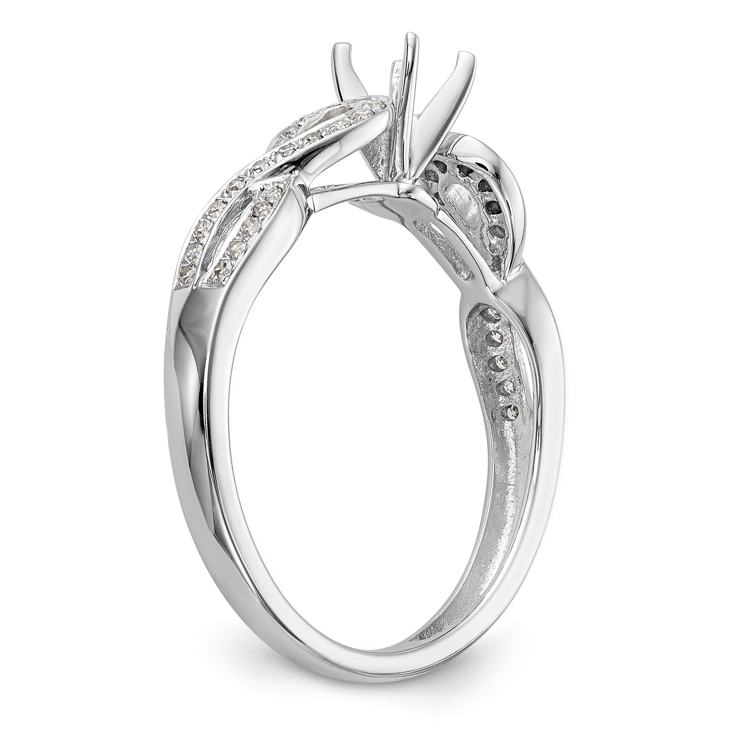 14k White Gold Peg Set Simulated Diamond Criss Cross Engagement Ring
