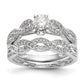 14k White Gold Peg Set Simulated Diamond Criss Cross Engagement Ring