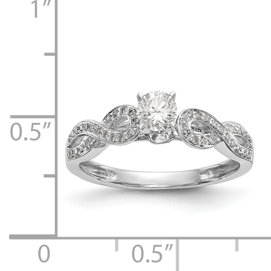 14k White Gold Peg Set Simulated Diamond Criss Cross Engagement Ring
