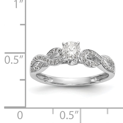 14k White Gold Peg Set Simulated Diamond Criss Cross Engagement Ring