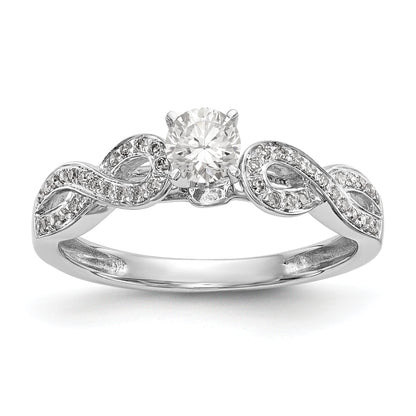 14k White Gold Peg Set Simulated Diamond Criss Cross Engagement Ring