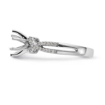 14k White Gold Peg Set Simulated Diamond Criss Cross Engagement Ring