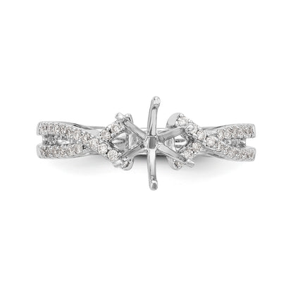 14k White Gold Peg Set Simulated Diamond Criss Cross Engagement Ring