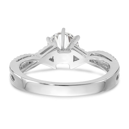14k White Gold Peg Set Simulated Diamond Criss Cross Engagement Ring