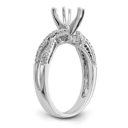 14k White Gold Peg Set Simulated Diamond Criss Cross Engagement Ring