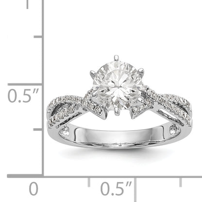 14k White Gold Peg Set Simulated Diamond Criss Cross Engagement Ring