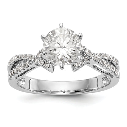 14k White Gold Peg Set Simulated Diamond Criss Cross Engagement Ring