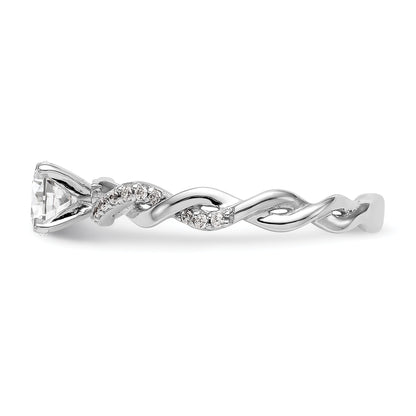 14k White Gold Peg Set Simulated Diamond Criss Cross Engagement Ring