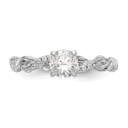 14k White Gold Peg Set Simulated Diamond Criss Cross Engagement Ring