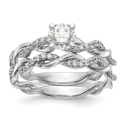 14k White Gold Peg Set Simulated Diamond Criss Cross Engagement Ring