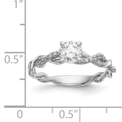 14k White Gold Peg Set Simulated Diamond Criss Cross Engagement Ring