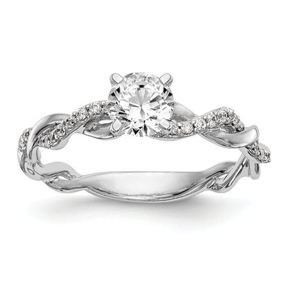 14k White Gold Peg Set Simulated Diamond Criss Cross Engagement Ring