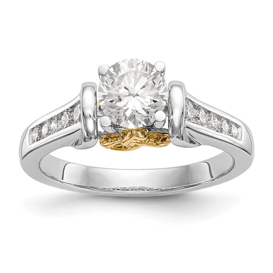 14k Two tone Peg Set Diamond Celtic CZ Engagement Ring