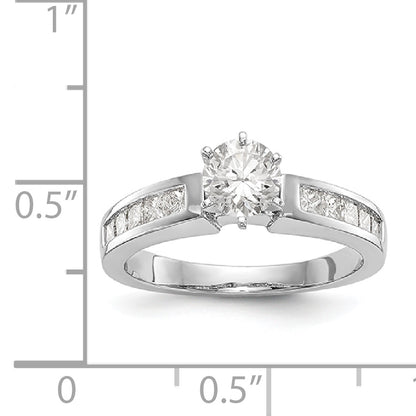14K White Gold Diamond Peg Set CZ Engagement Ring