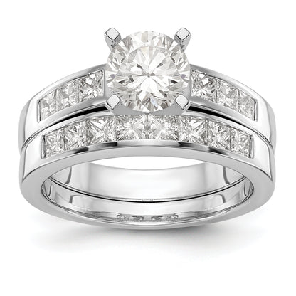14K White Gold Diamond Peg Set CZ Engagement Ring