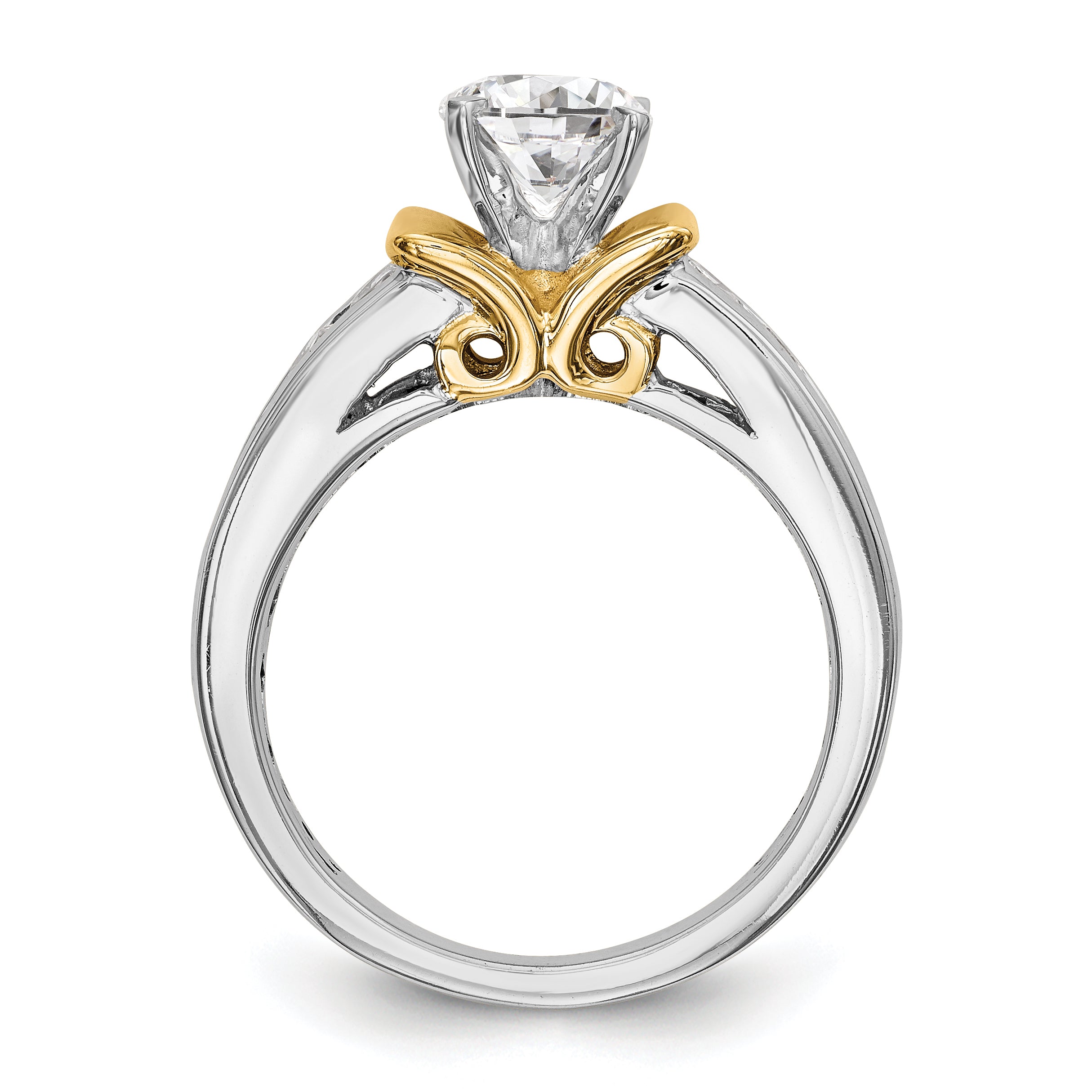 14K Two tone Peg Set Simulated Diamond Engagement Ring
