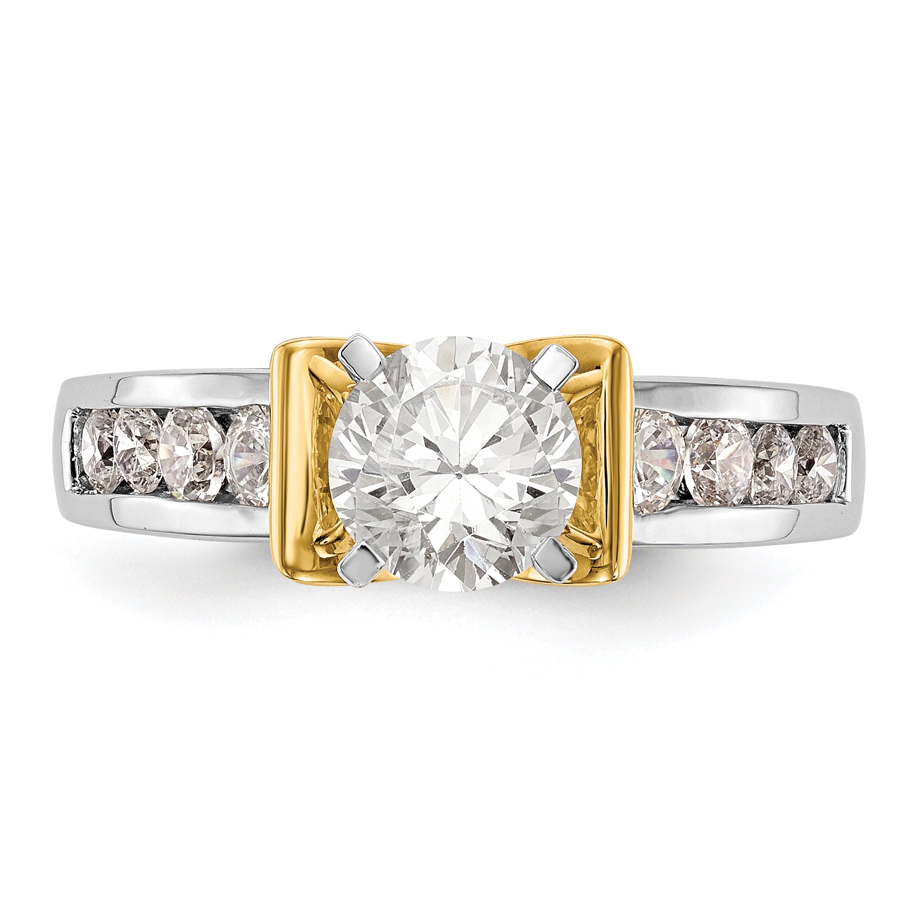 14K Two tone Peg Set Simulated Diamond Engagement Ring
