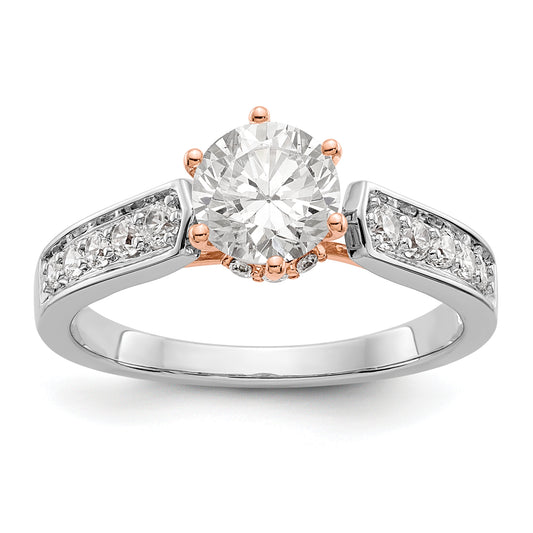 14K White Gold and Rose Simulated Diamond Engagement Ring