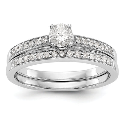 14K White Gold Diamond Peg Set CZ Engagement Ring