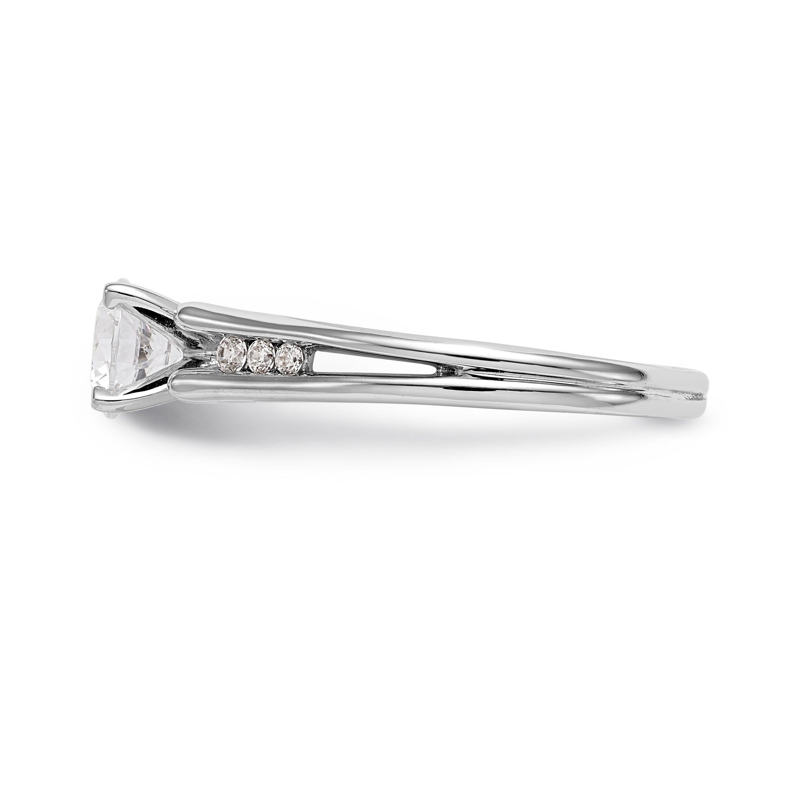 14K White Gold Diamond Peg Set CZ Engagement Ring