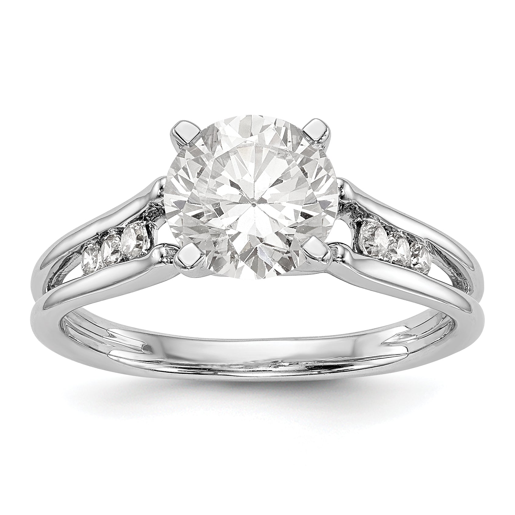 14K White Gold Diamond Peg Set CZ Engagement Ring
