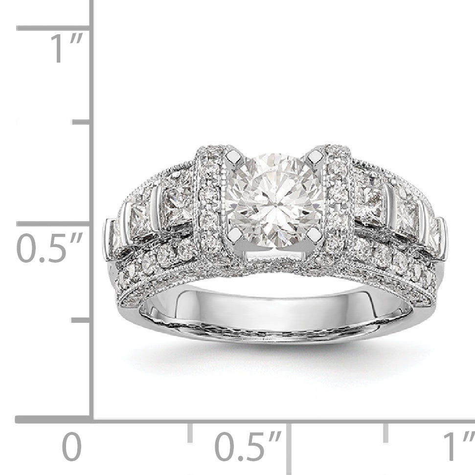 14K White Gold Diamond Peg Set CZ Engagement Ring