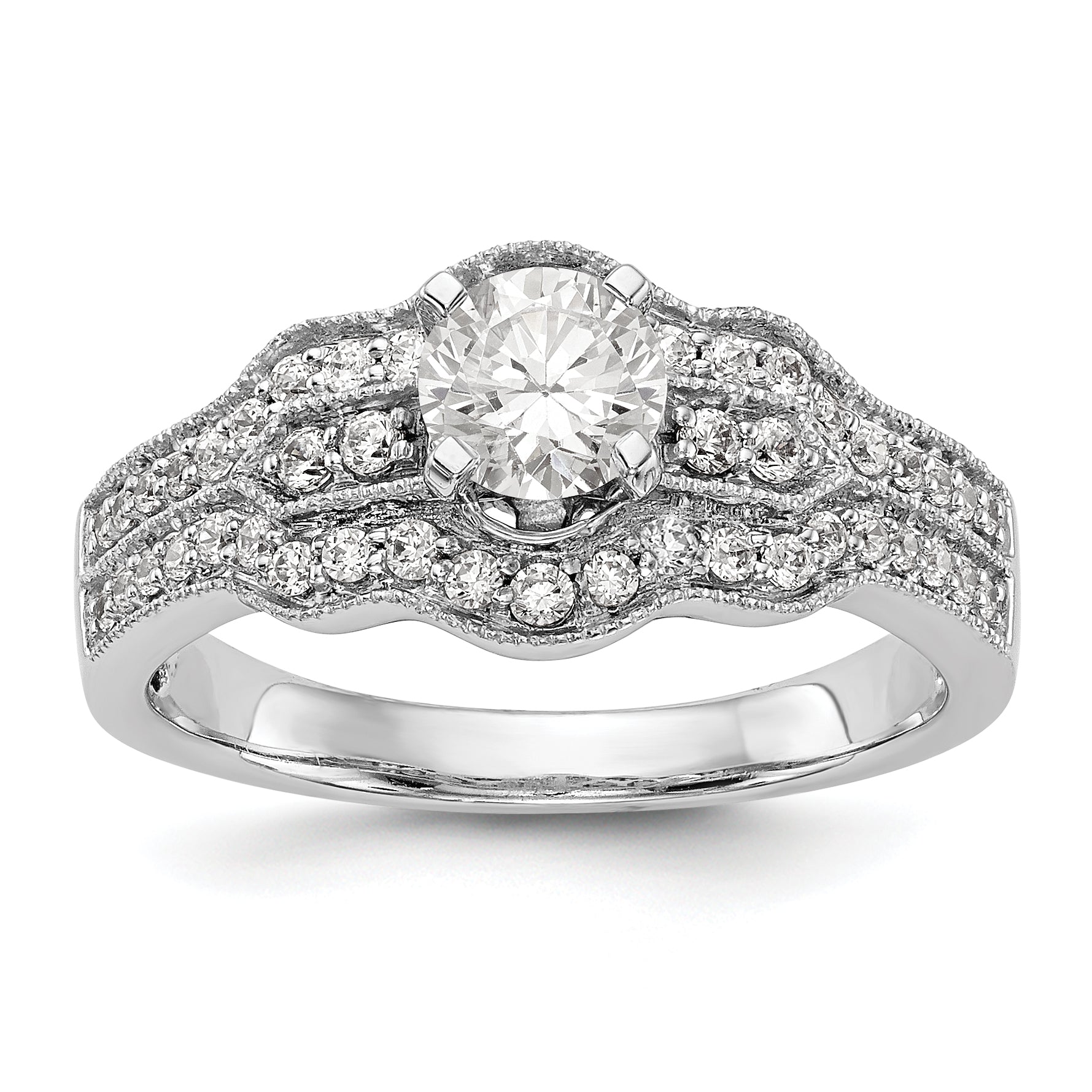 14K White Gold Peg Set Diamond Engagement Ring