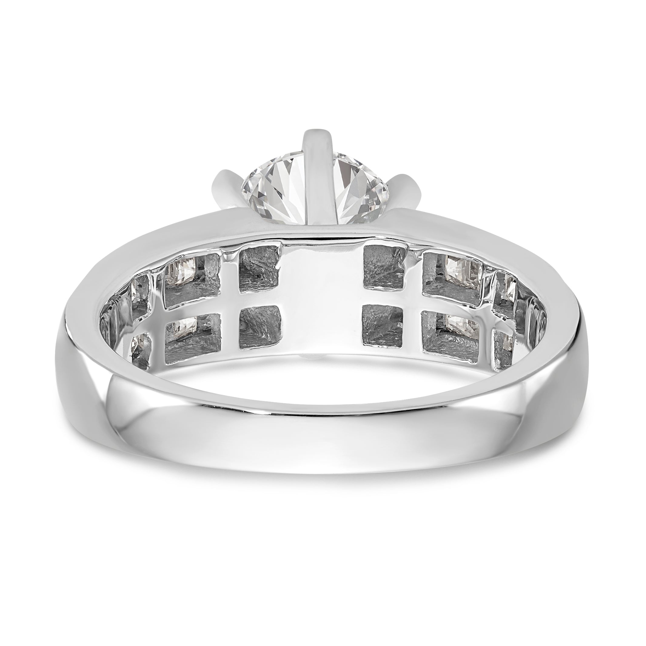 14K White Gold Diamond Peg Set CZ Engagement Ring