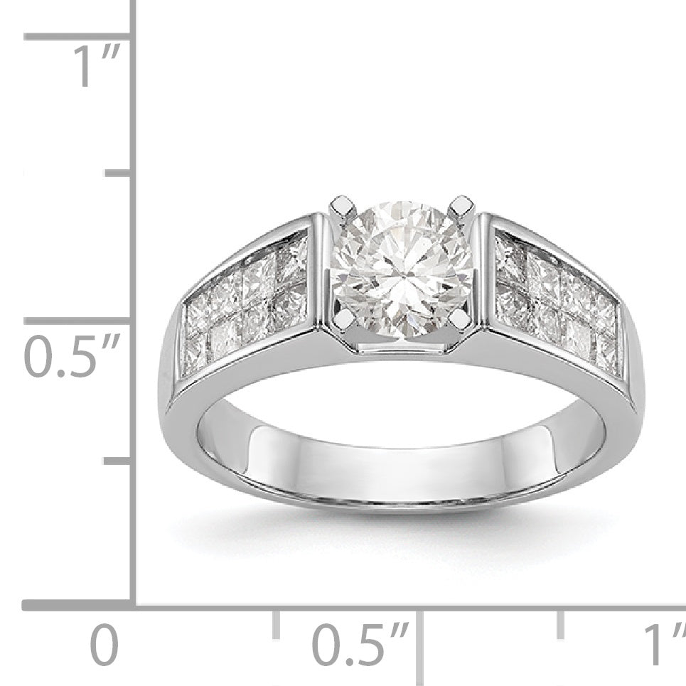 14K White Gold Diamond Peg Set CZ Engagement Ring