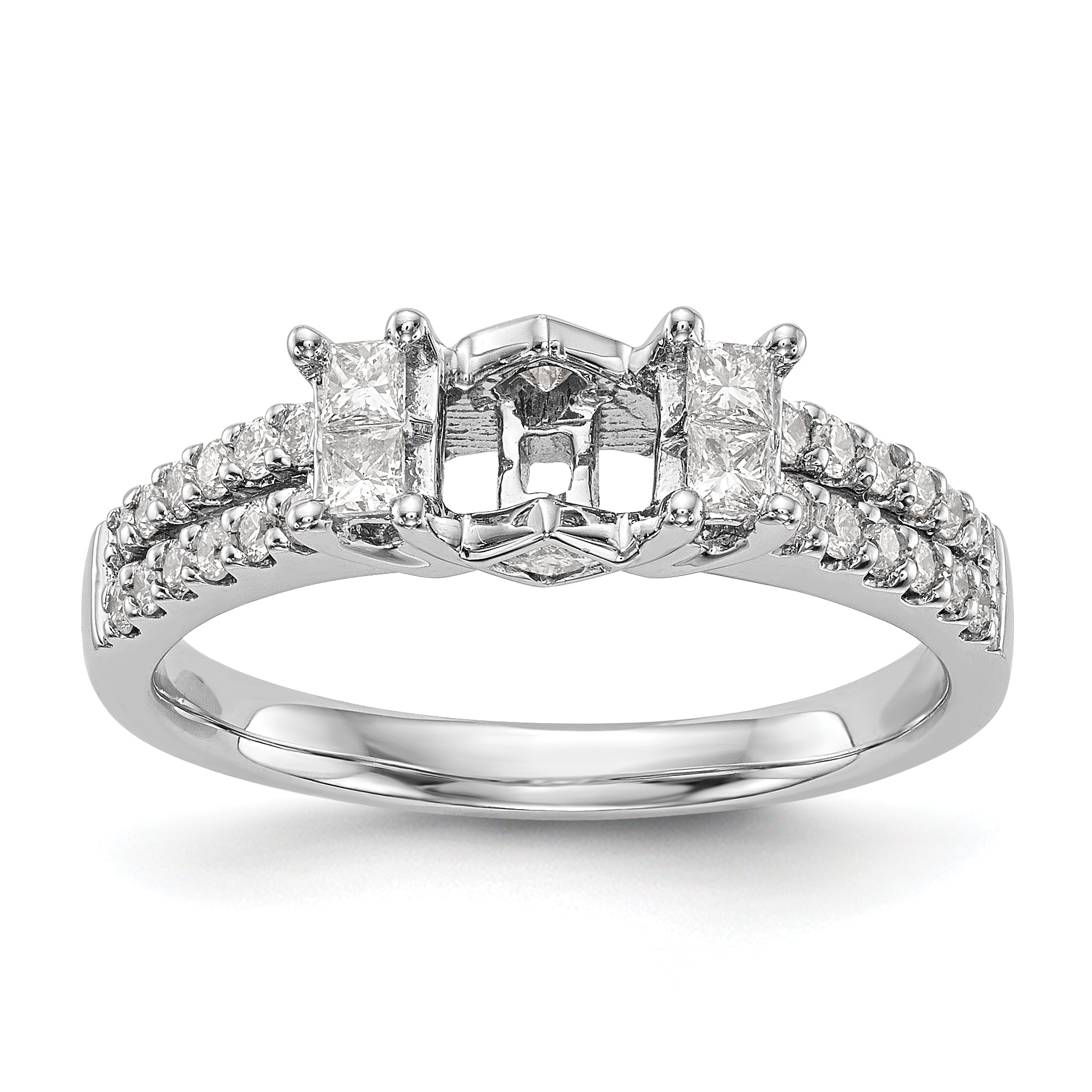 14K White Gold Diamond Peg Set Engagement Ring