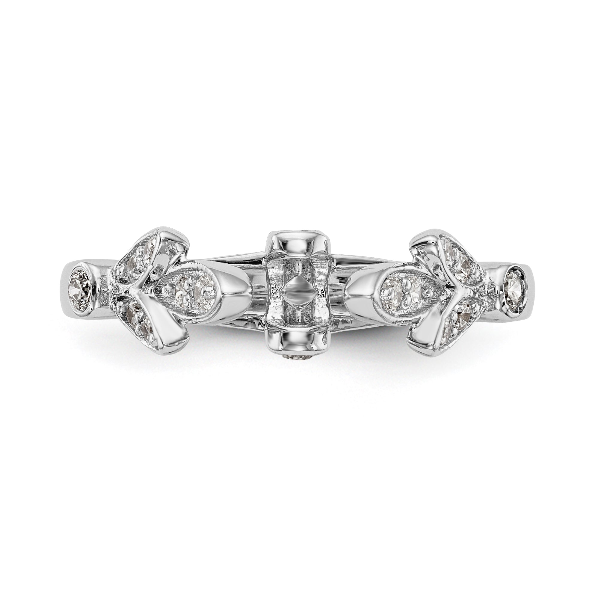 14K White Gold Diamond Peg Set CZ Engagement Ring