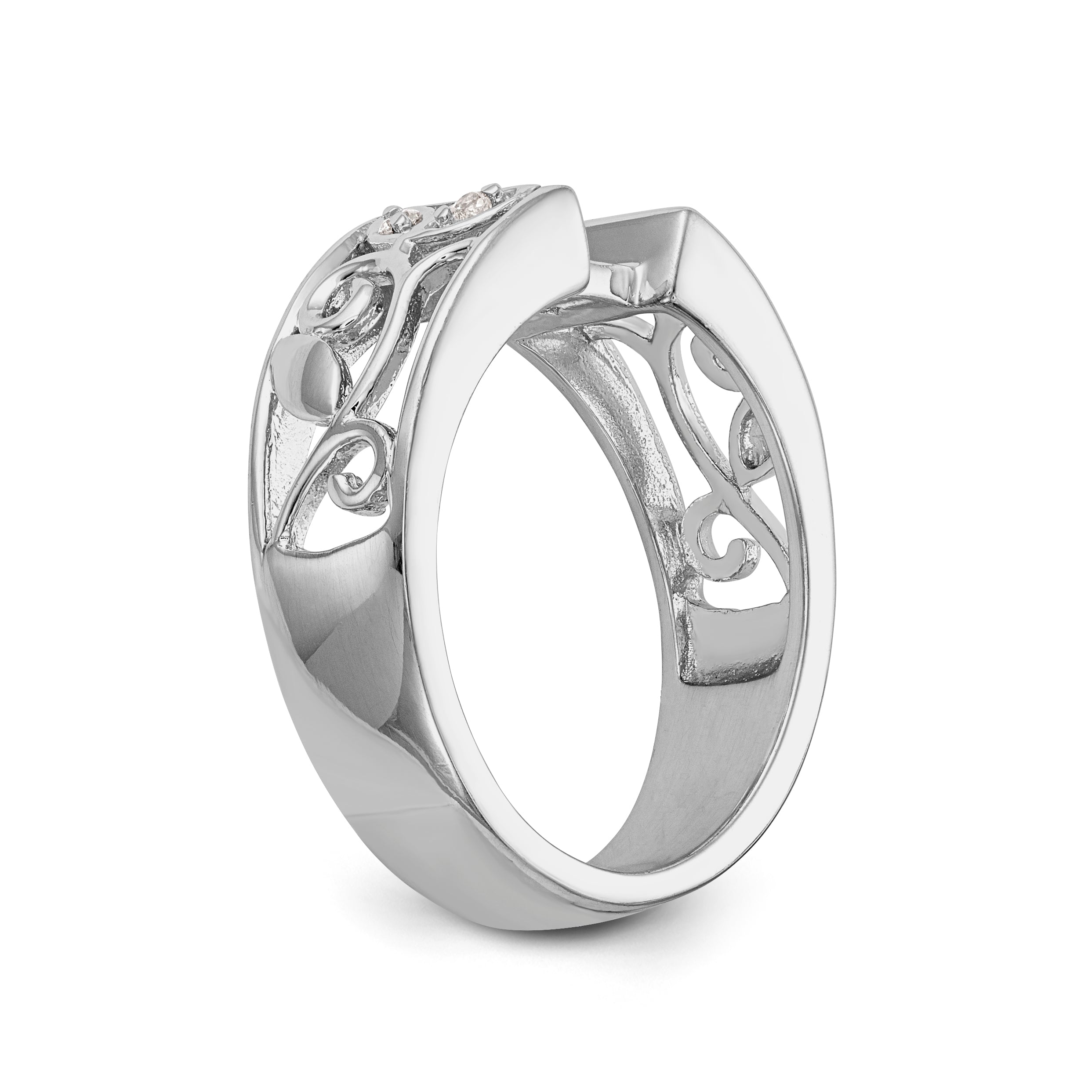 14K White Gold Diamond Peg Set CZ Engagement Ring